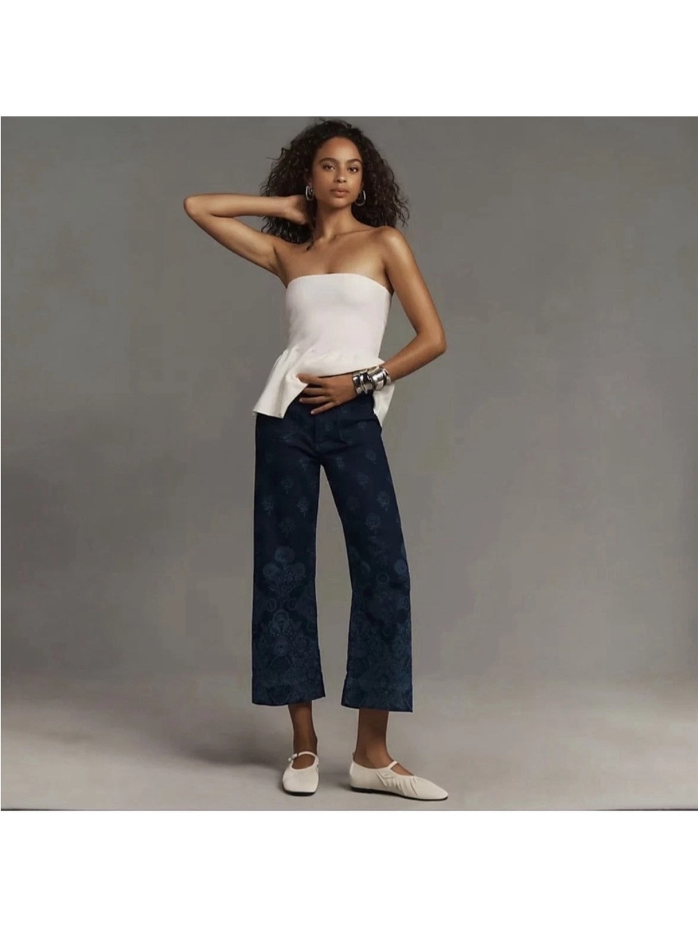 Anthropologie Maeve The Colette Wide-Leg Jeans Dark Denim Shu Print Floral